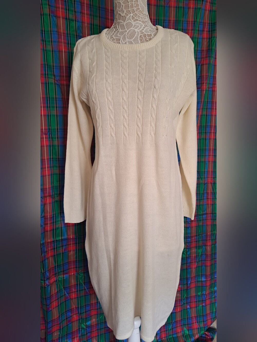 SARAMORGAN Glade Cream Cable-Knit Long Sleeve Dress